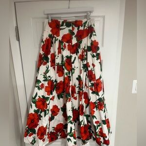 Anthropologie Red & Green Floral A-Line Skirt